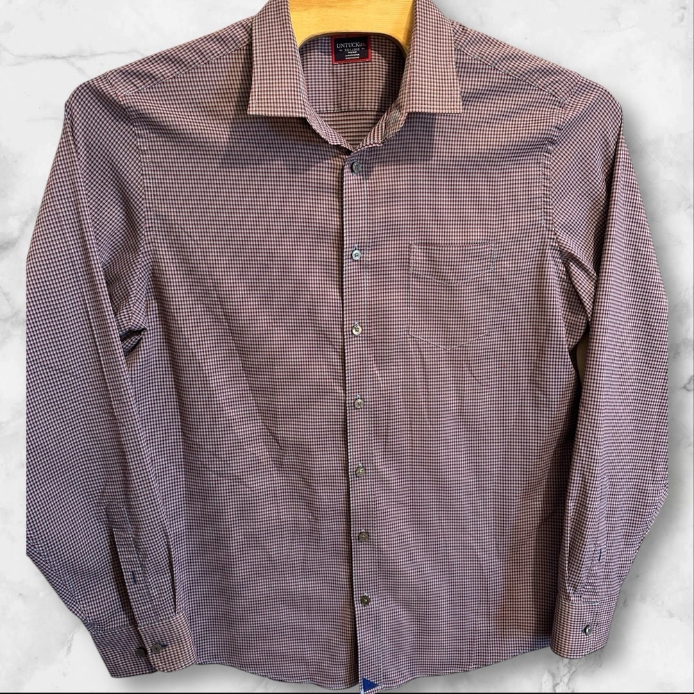 Untuckit Mens XXL Tall‎ Slim  Plaid Polyester Long Sleeve Button Up